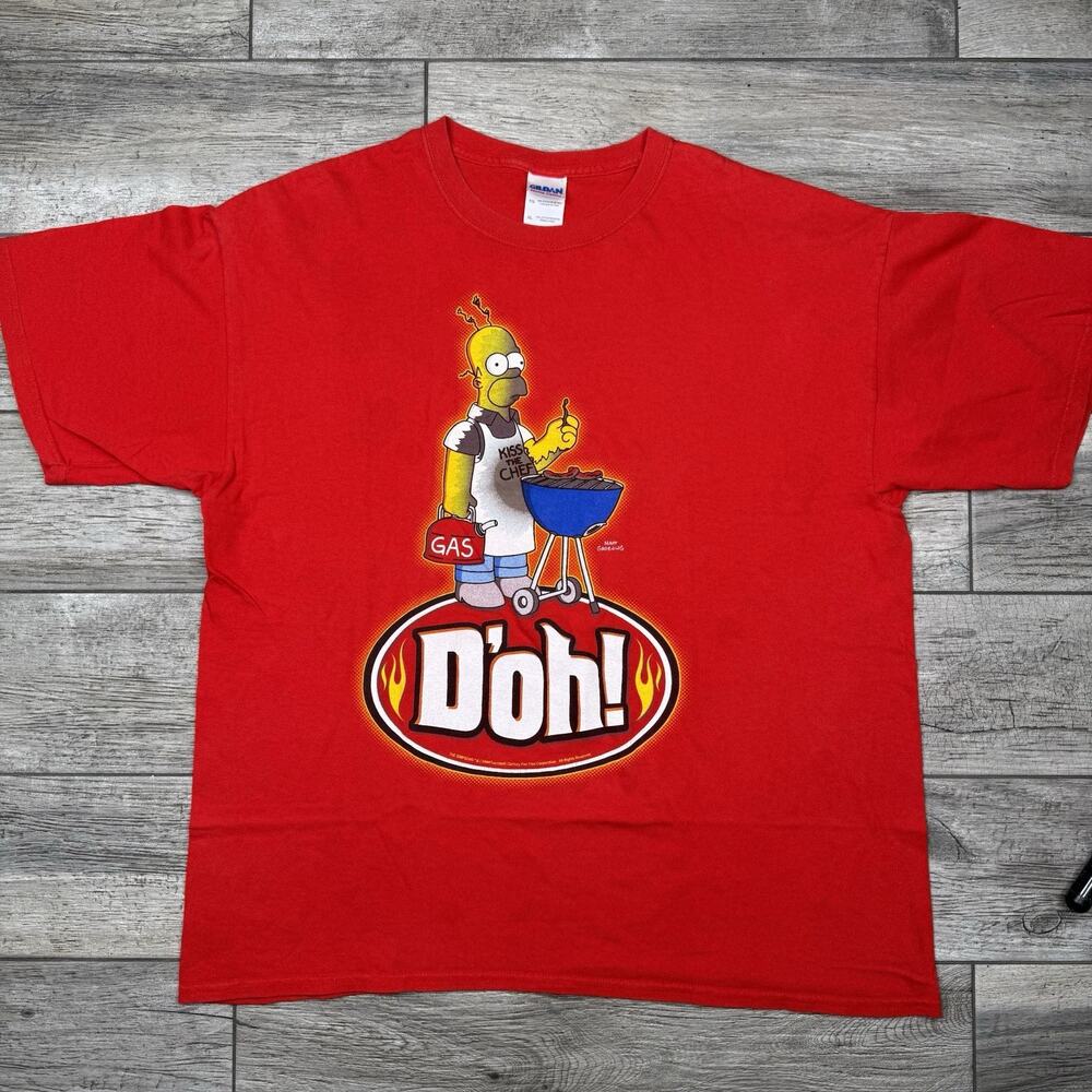 The Simpsons Shirt Mens XL Homer BBQ Grill 2009 Graphic Tee Red Short Sleeve VTG